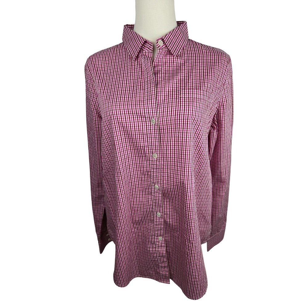Theory Nikala‎ Shirt Large Magenta Pink Gingham Check Cotton Button Down Preppy